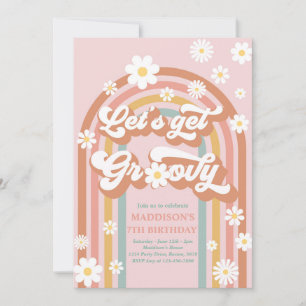 Låt oss Hämta Groovy Boho Daisy Rainbow Birthday Inbjudningar