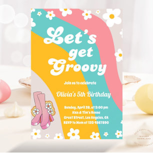 Låt oss Hämta Groovy Daisy Rainbow Hippie Retro Bi Inbjudningar