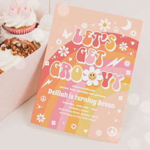 Låt oss Hämta Groovy Hippie Rainbow 70-talets Föde Inbjudningar