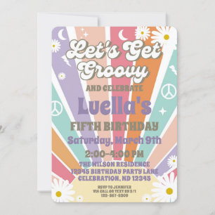 Låt oss Hämta Groovy Hippy Sol & Daisy Girls födel Inbjudningar