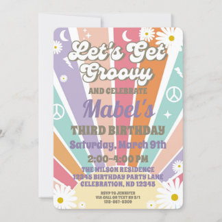 Låt oss Hämta Groovy Hippy Sol & Daisy Girls födel Inbjudningar