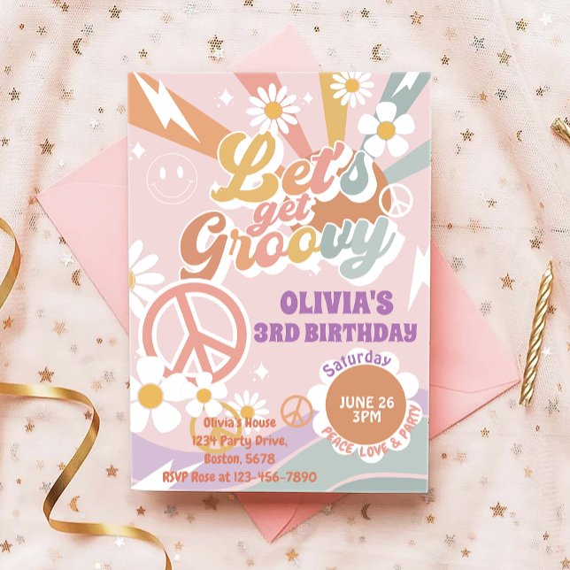 Låt oss Hämta Groovy Peach Kärlek Party 3-årsdag Inbjudningar (Skapare uppladdad)