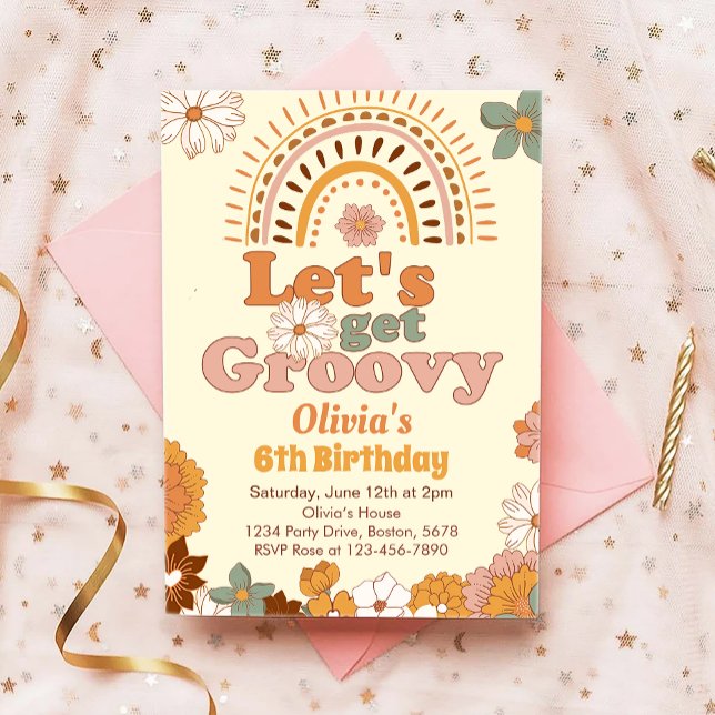 Låt oss Hämta Groovy Rainbow Birthday-inbjudan Inbjudningar (Skapare uppladdad)