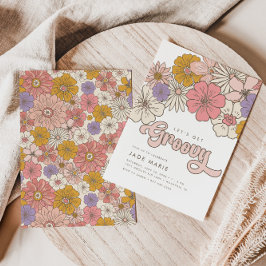 Låt oss Hämta Groovy Retro Boho Blommigt Girls Bir Inbjudningar