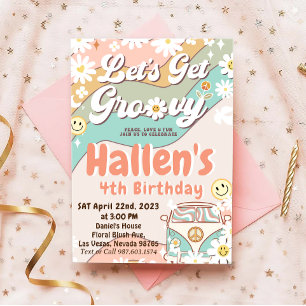 Låt oss Hämta Groovy Retro Boho Daisy Rainbow Birt Inbjudningar