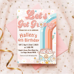 Låt oss Hämta Groovy Retro Boho Daisy Rainbow Birt Inbjudningar