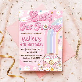 Låt oss Hämta Groovy Retro Boho Daisy Rainbow Birt Inbjudningar