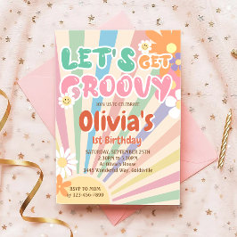 Låt oss Hämta Groovy Retro Boho Sunshine Birthday Inbjudningar