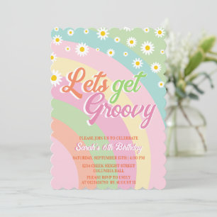 Låt oss Hämta Groovy Retro-Daisy 6e-födelsedag Inbjudningar