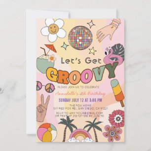 Låt oss Hämta Groovy Retro Girl Birthday Inbjudningar