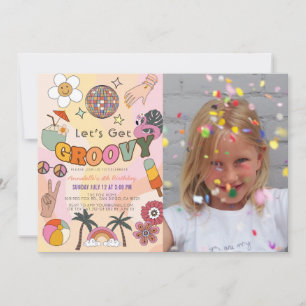 Låt oss Hämta Groovy Retro Girl Photo Birthday Inbjudningar