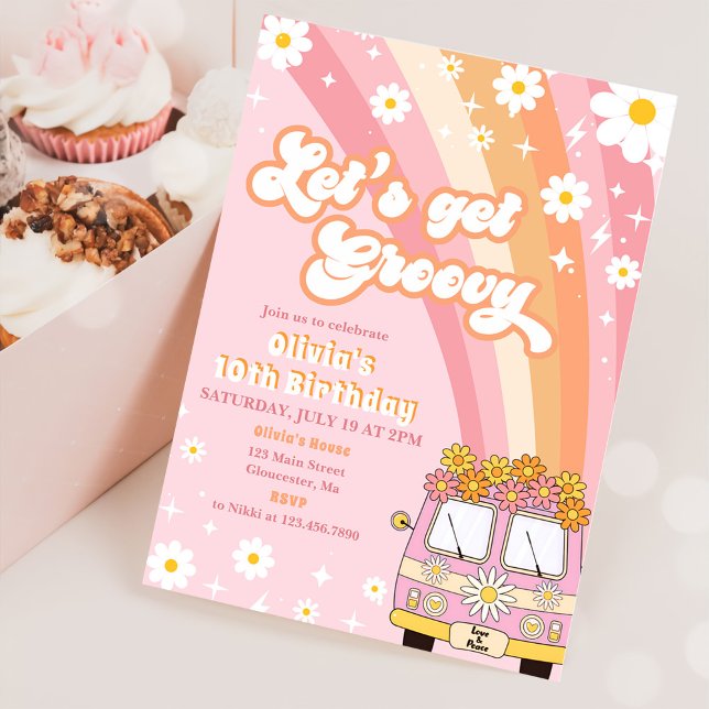 Låt oss Hämta Groovy Retro Rainbow 10:e födelsedag Inbjudningar (Skapare uppladdad)