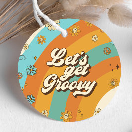 Låt oss Hämta Groovy Retro Rainbow 1:a födelsedag Gåvor Etiketter
