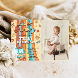 Låt oss Hämta Groovy Retro Rainbow 1:a födelsedags Inbjudningar