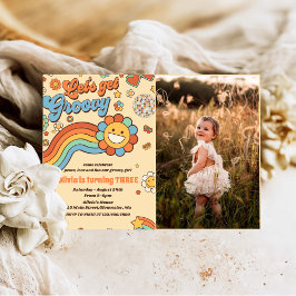Låt oss Hämta Groovy Retro Rainbow 3:e födelsedags Inbjudningar