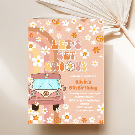 Låt oss Hämta Groovy Retro Rainbow 6e födelsedag Inbjudningar