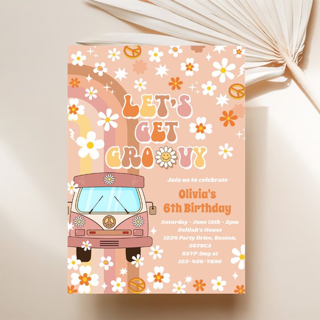 Låt oss Hämta Groovy Retro Rainbow 6e födelsedag Inbjudningar (Skapare uppladdad)