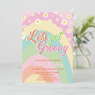 Låt oss Hämta Groovy Retro Rainbow Blommigt 5:e fö Inbjudningar