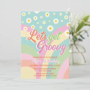 Låt oss Hämta Groovy Retro Rainbow Pastel 4e födel Inbjudningar