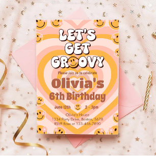 Låt oss Hämta Groovy Retro Smile Birthday-inbjudan Inbjudningar