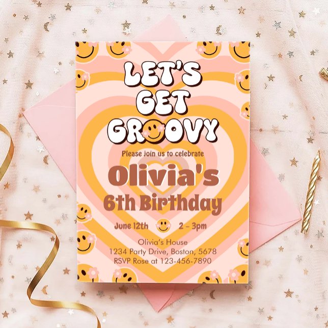 Låt oss Hämta Groovy Retro Smile Birthday-inbjudan Inbjudningar (Skapare uppladdad)