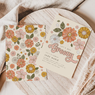 Låt oss Hämta Groovy Vintage Blommigt Girls Birthd Inbjudningar