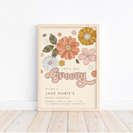 Låt oss Hämta Groovy Vintage Blommigt Girls Birthd Poster