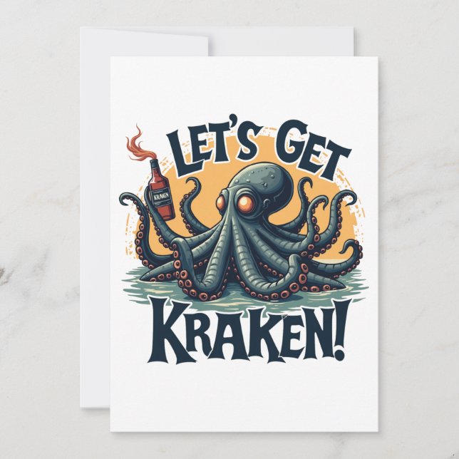Låt oss Hämta Kraken Funny Rum-drickande av bläckf Inbjudningar (Framsida)