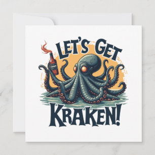 Låt oss Hämta Kraken Funny Rum-drickande av bläckf Inbjudningar