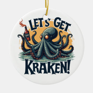 Låt oss Hämta Kraken Funny Rum-drickande av bläckf Julgransprydnad Keramik