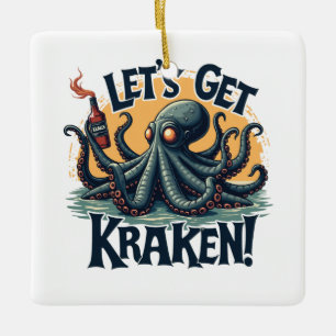 Låt oss Hämta Kraken Funny Rum-drickande av bläckf Julgransprydnad Keramik