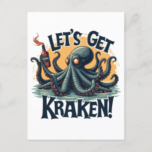 Låt oss Hämta Kraken Funny Rum-drickande av bläckf Vykort