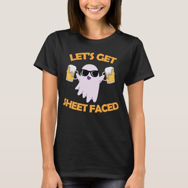 Låt oss Hämta Lakan Faced Ghost Halloween Drink T Shirt (Framsida)