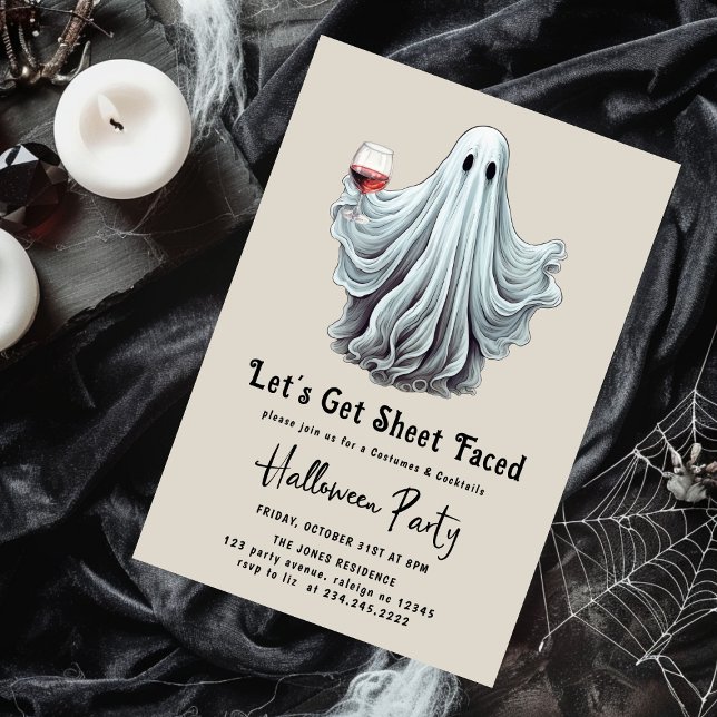 Låt oss Hämta Lakan-vänd Vuxen Halloween fest Inbjudningar (Skapare uppladdad)