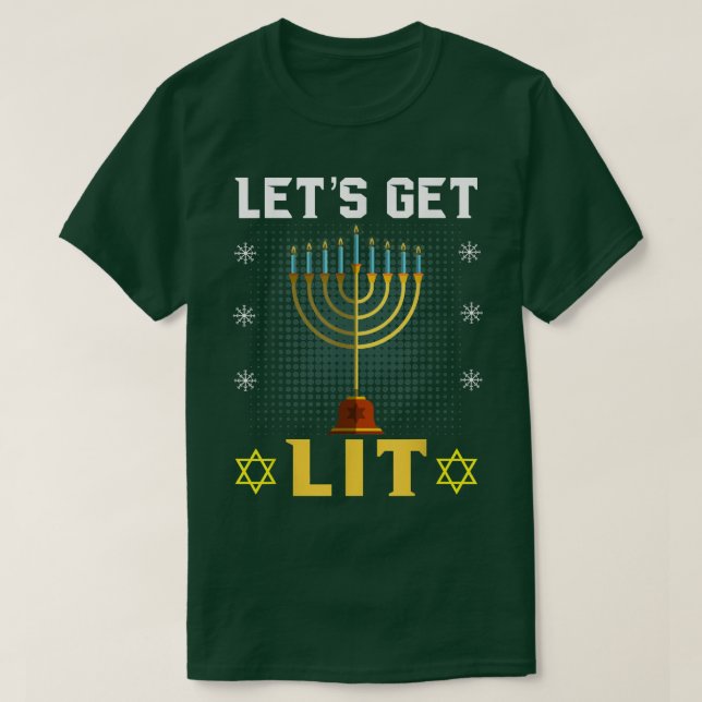 Låt oss Hämta Lit Hanukkah Jewish Menorah Chanukka T Shirt (Design framsida)