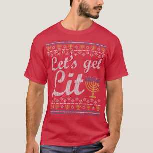 Låt oss Hämta Lit Hanukkah Jewish Menorah Ugly T Shirt