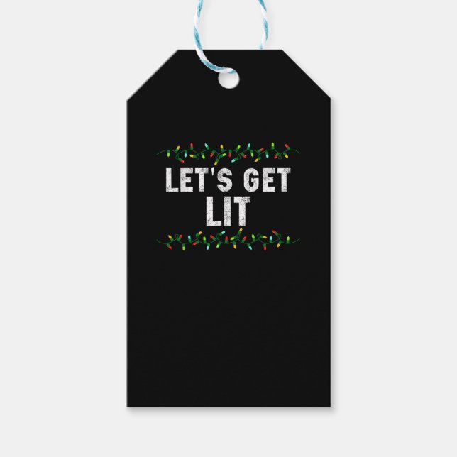 Låt oss Hämta Lit Pajamas Funny Cute Ljus jul Presentetikett (Framsidan)