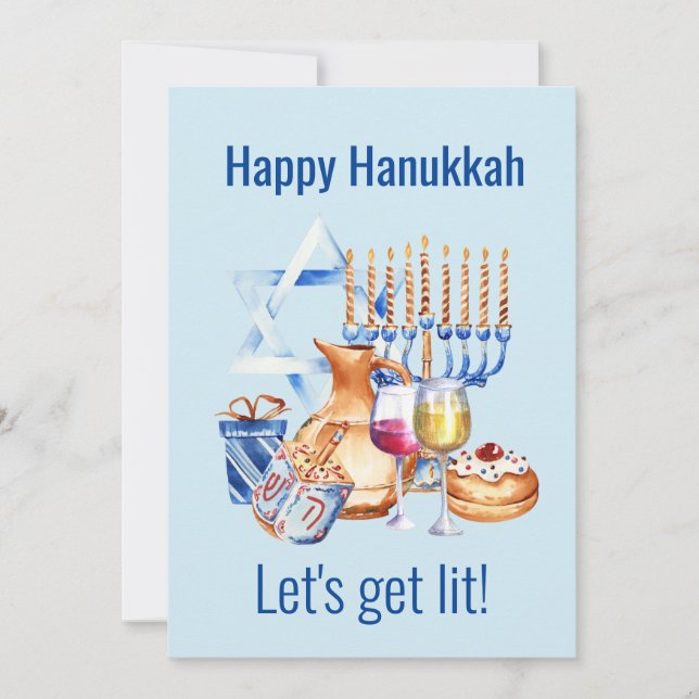 Låt oss Hämta Lit Vin Älskare Hanukkah Julkort (Framsida)