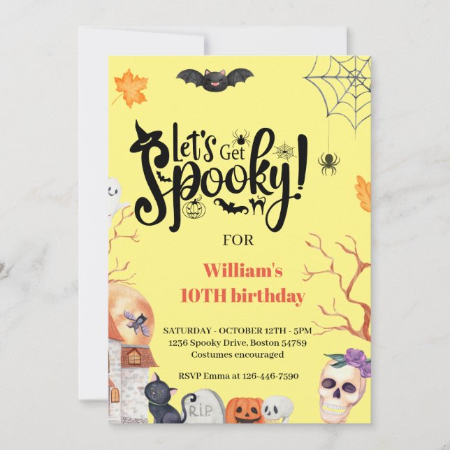 Låt oss Hämta Roligt-barn, barn i Halloween Birthd Inbjudningar (Framsida)