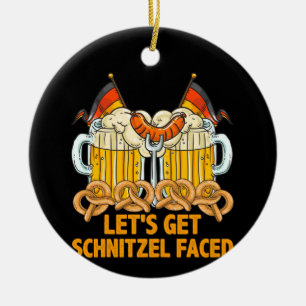Låt oss Hämta Schnitzel Faced-Oktoberfest tyska Julgransprydnad Keramik