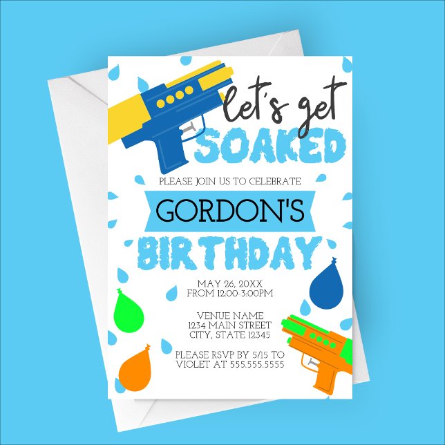 Låt oss Hämta soppad Födelsedagsfest inbjudan (Let's Get Soaked | Water Balloon Birthday Party Invitation)