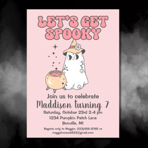 Låt oss Hämta Spooky Cute Groovy Halloween-födelse Inbjudningar