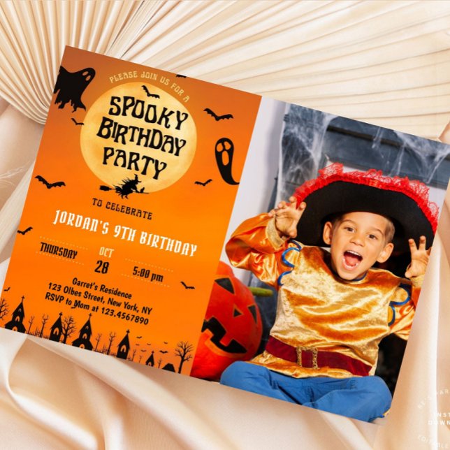 Låt oss Hämta Spooky Halloween-bilder av alla åldr Inbjudningar (photo, lets get spooky, halloween birthday party, birthday party invitations, halloween theme, costu)