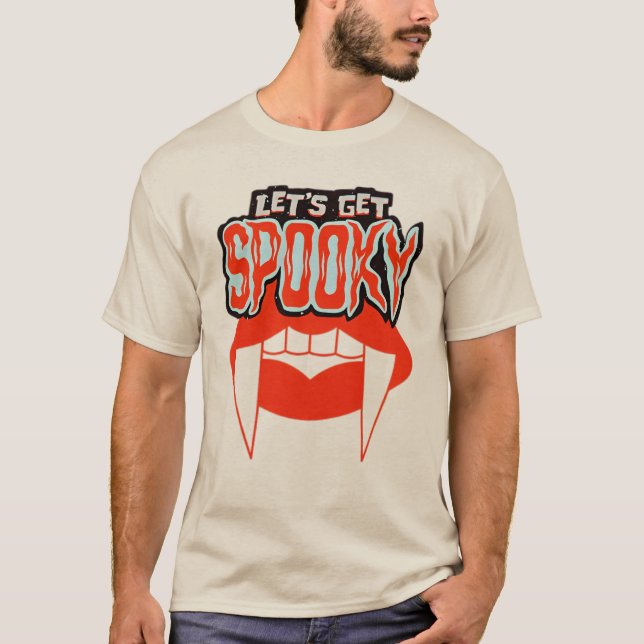 Låt oss Hämta Spooky Vampire Fangs Halloween-desig T Shirt (Framsida)