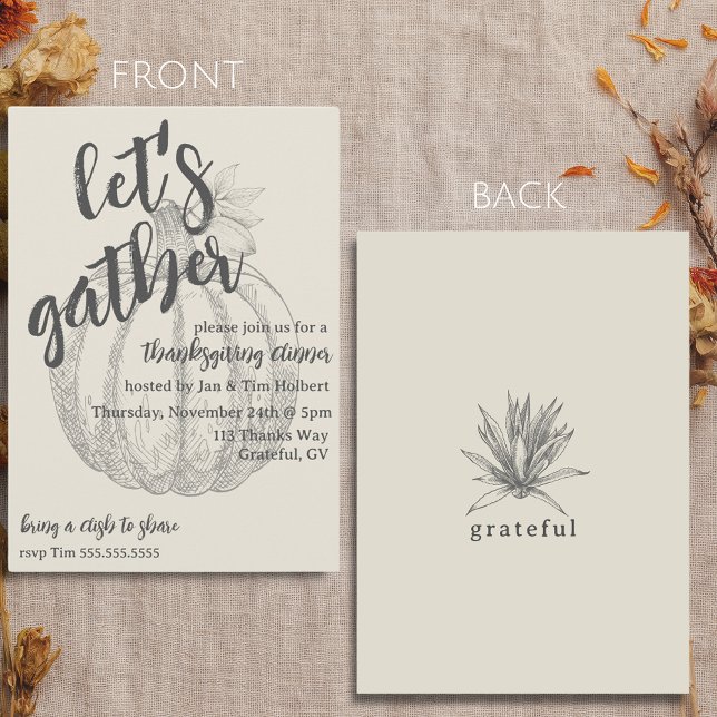 Låt oss Hämta Thanksgiving för Pumpkin-Elegant Inbjudningar (Let's Gather Elegant Pumpkin Thanksgiving Dinner Invitation)