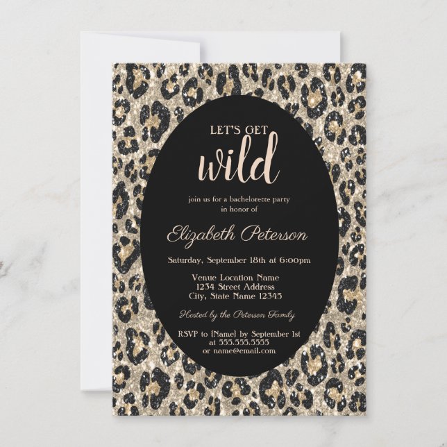 Låt oss Hämta Vild Glitter Leopard Skriv ut Bachel Inbjudningar (Framsida)