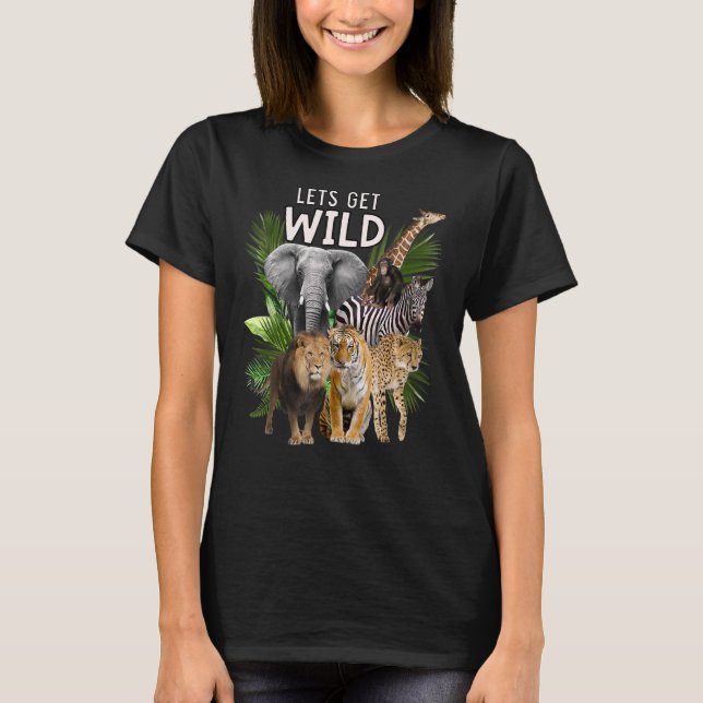 Låt oss Hämta Vild Zoo Animals Safari Party per da T Shirt (Framsida)