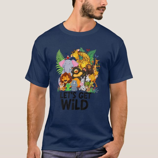 Låt oss Hämta Vild Zoo Party Animal Jungle Animlas T Shirt (Framsida)