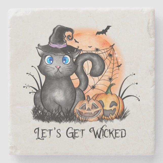 Låt oss Hämta Wicked | Svartvit Katt Stenunderlägg (Framsidan)