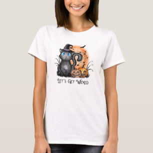 Låt oss Hämta Wicked Svartvit Katt T Shirt